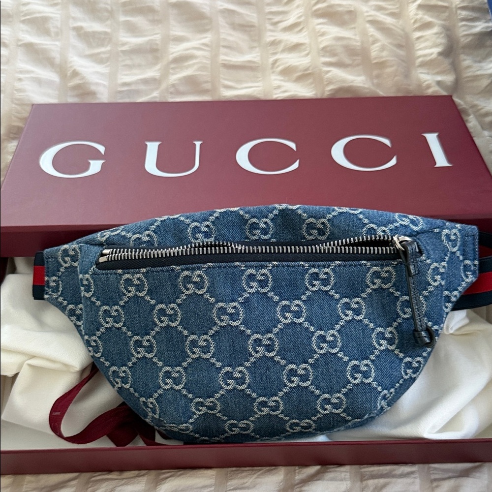 Gucci Denim Logo Belt Bag